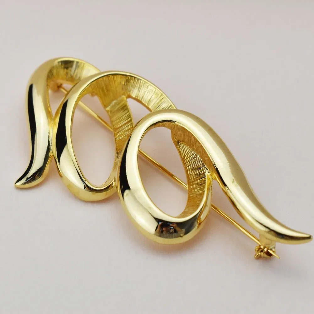 Huge abstract brooch gold, very large quirky lapel pin